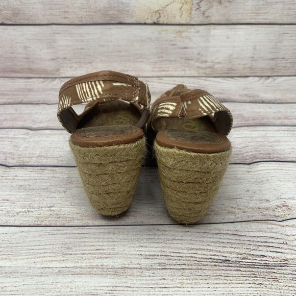 Sam Edelman Toledo Size 7.5M Brown White Textile Upper Espadrille Wedge Cork Bed - Picture 4 of 8